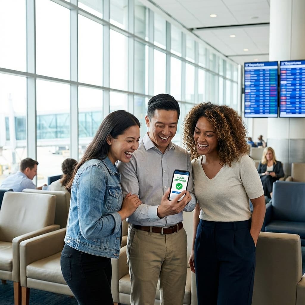 Happy passengers receiving compensation